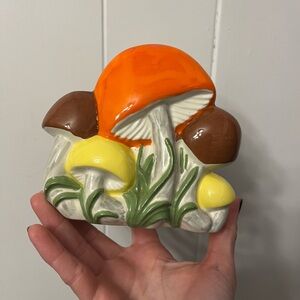 Vintage 1978 Arnels Merry Mushrooms Ceramic Napkin Letter Holder Orange Woodland